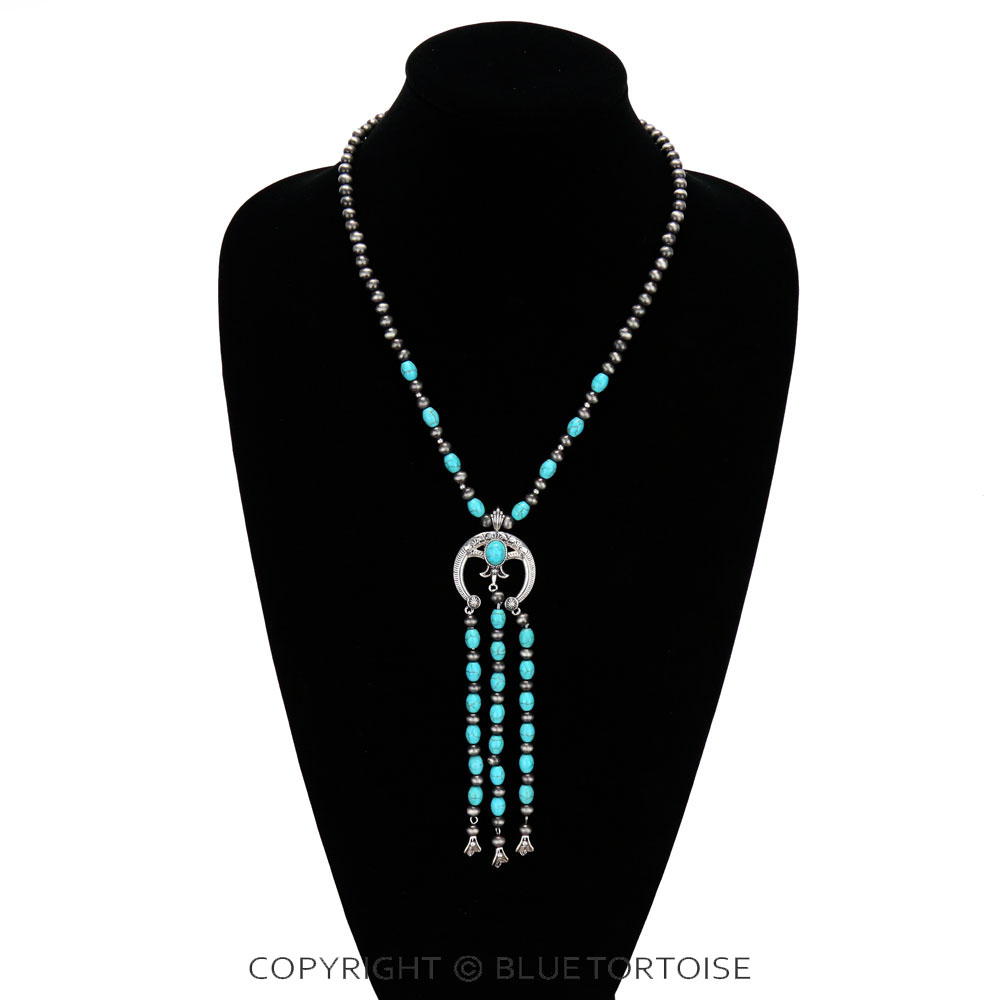 Squash Blossom Pendant with Bead Tassel Necklace - Image 2