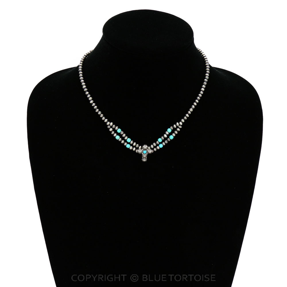 Cross Navajo Style Pearl Necklace - Image 2