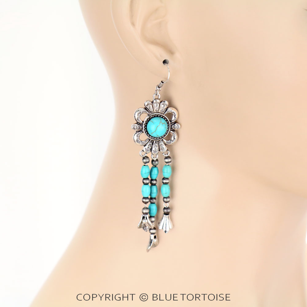 Western Theme Bead Tassel Dangle Earrings - Image 2