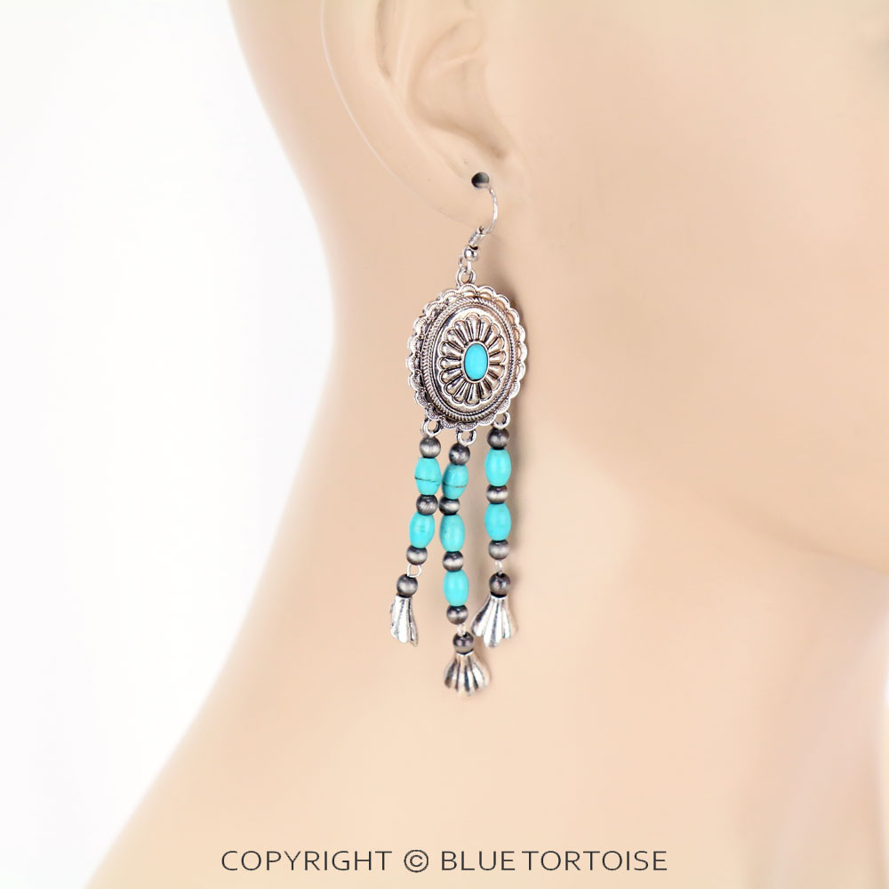 Concho Bead Tassel Dangle Earrings - Image 2