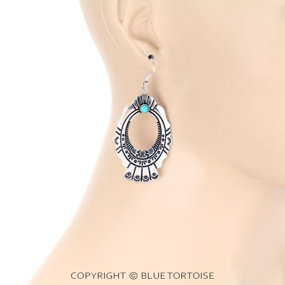 Western Texture Oval Dangle Earrings - Image 2