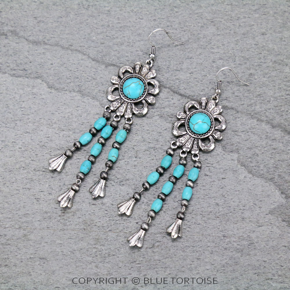 Western Theme Bead Tassel Dangle Earrings