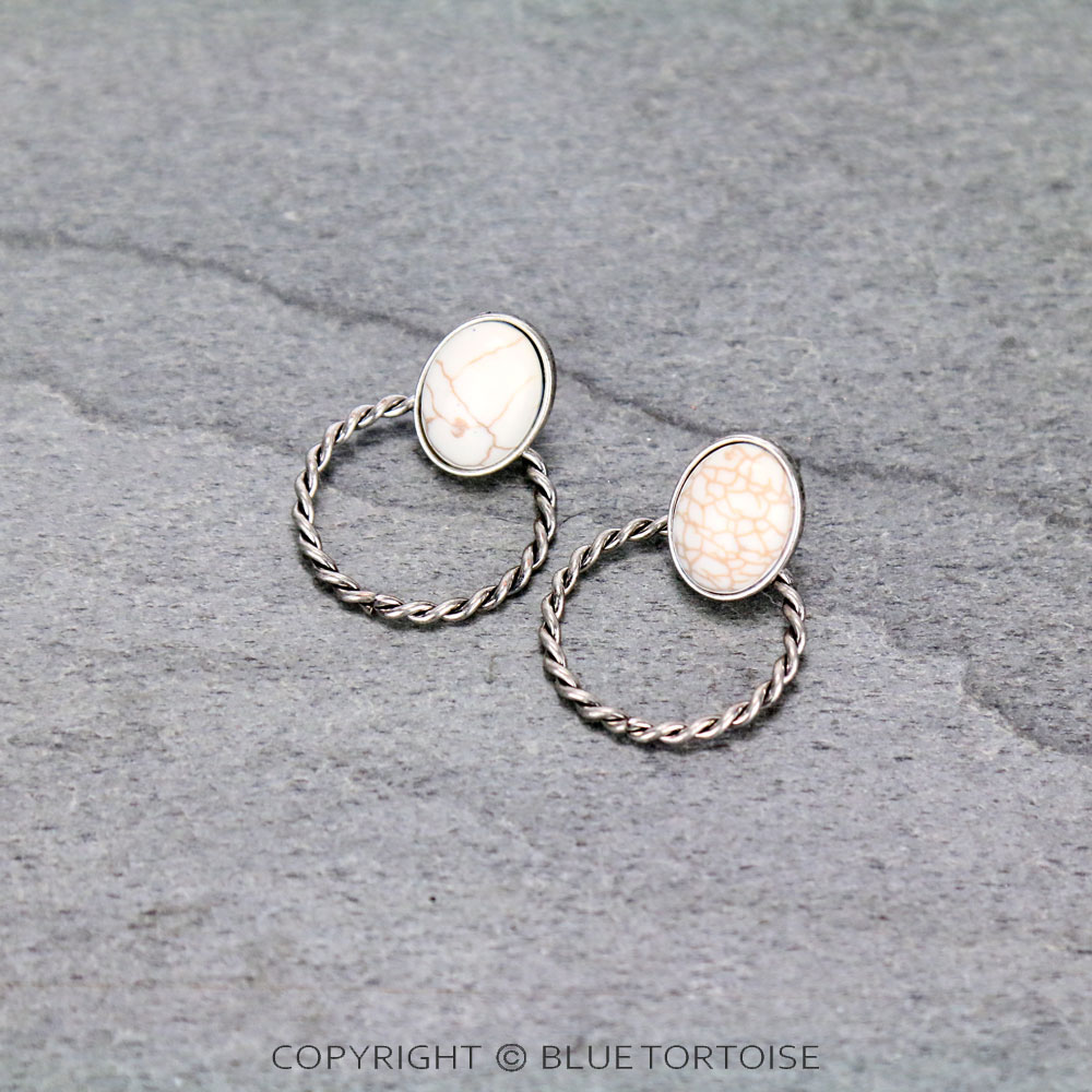 Oval Stone Hoop Stud Earrings