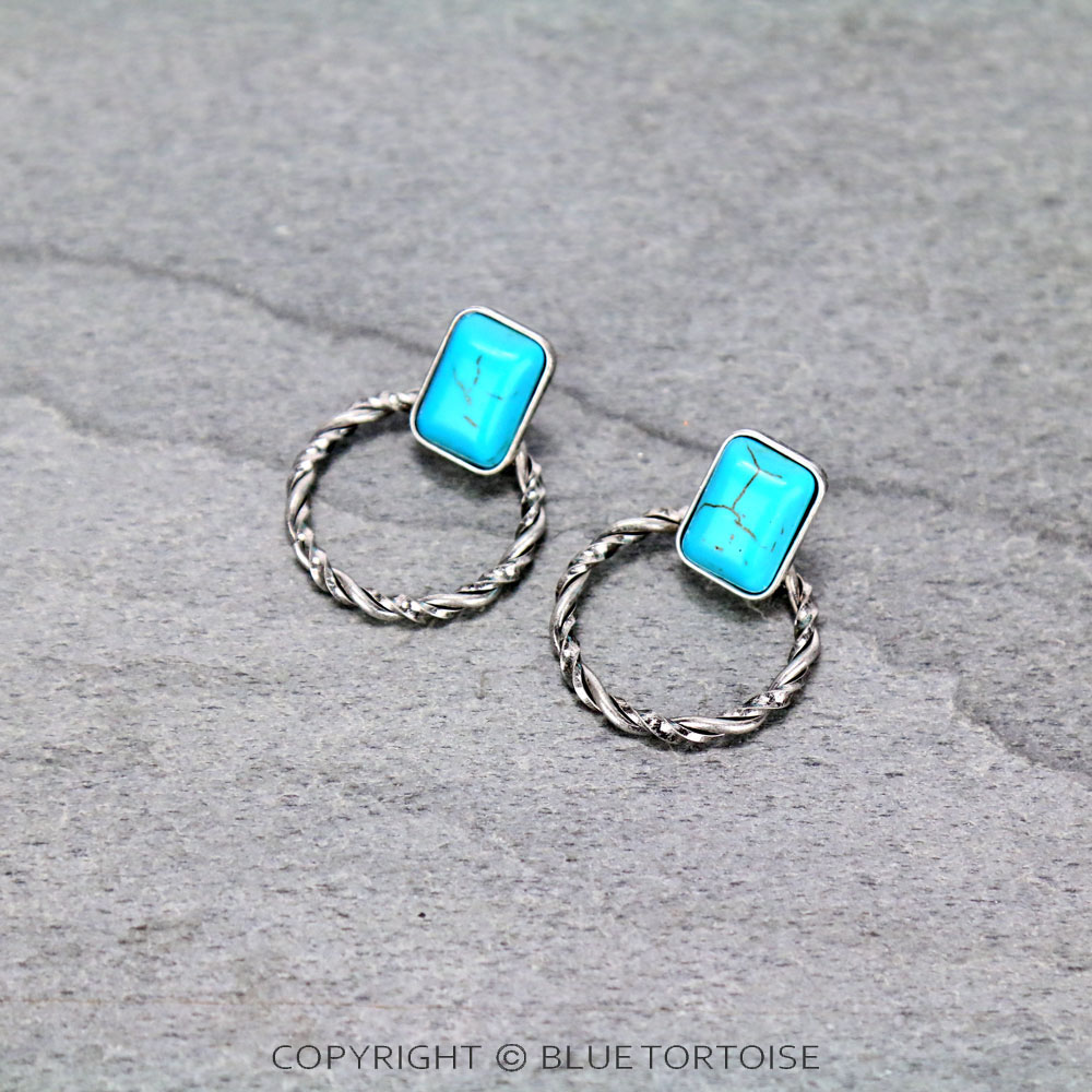 Rectangle Stone Hoop Stud Earrings