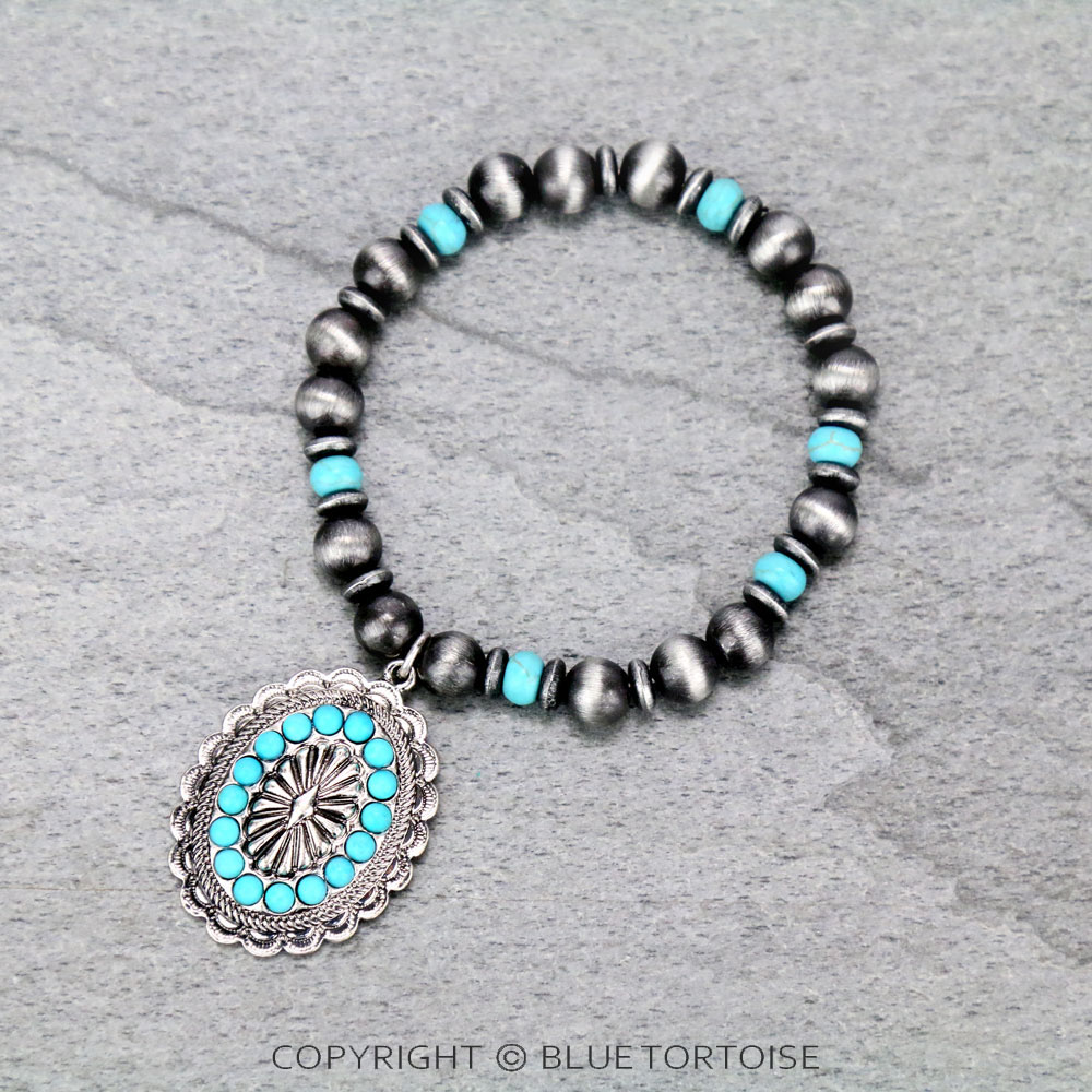 Western Concho with Navajo Style Pearl Stretch Bracelet