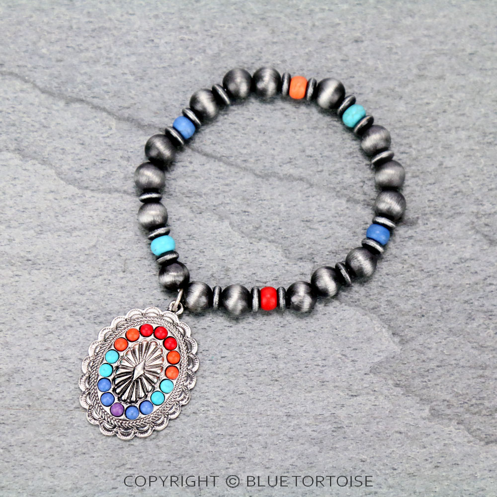 Western Concho with Navajo Style Pearl Stretch Bracelet