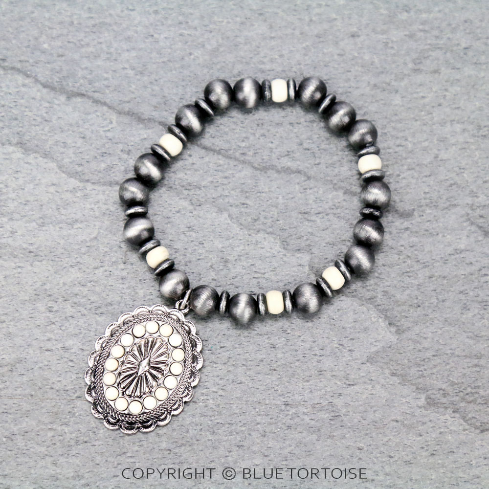 Western Concho with Navajo Style Pearl Stretch Bracelet
