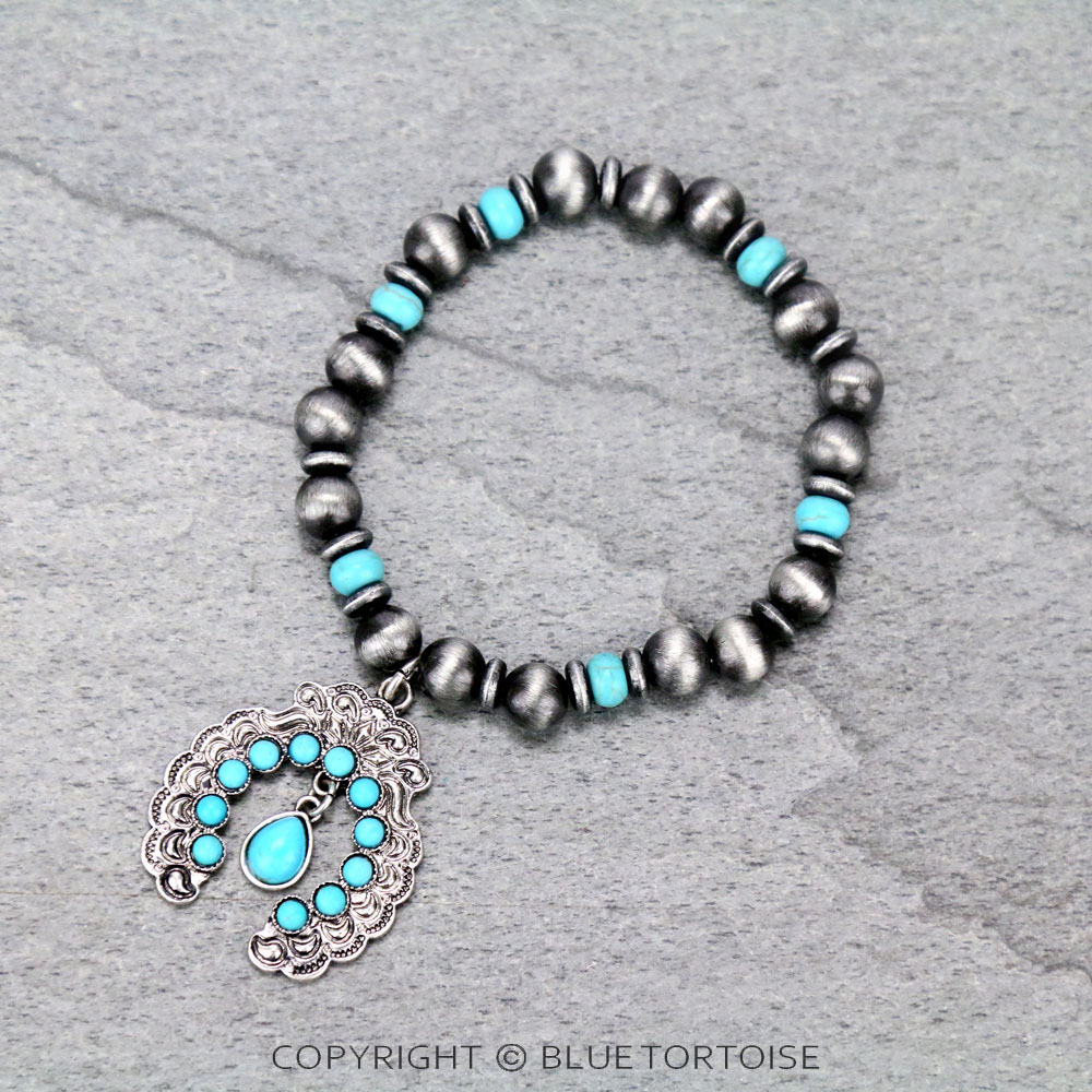 Western Squash Blossom with Navajo Style Pearl Stretch Bracelet