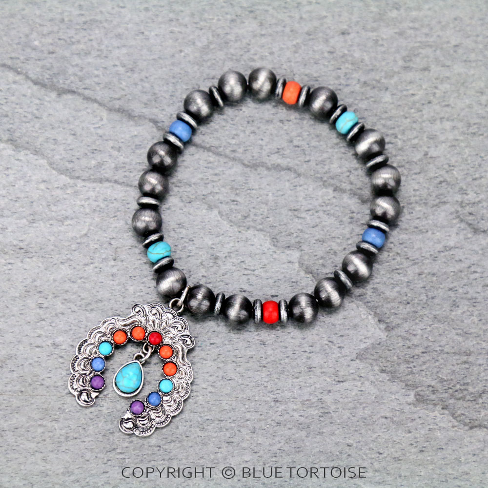 Western Squash Blossom with Navajo Style Pearl Stretch Bracelet