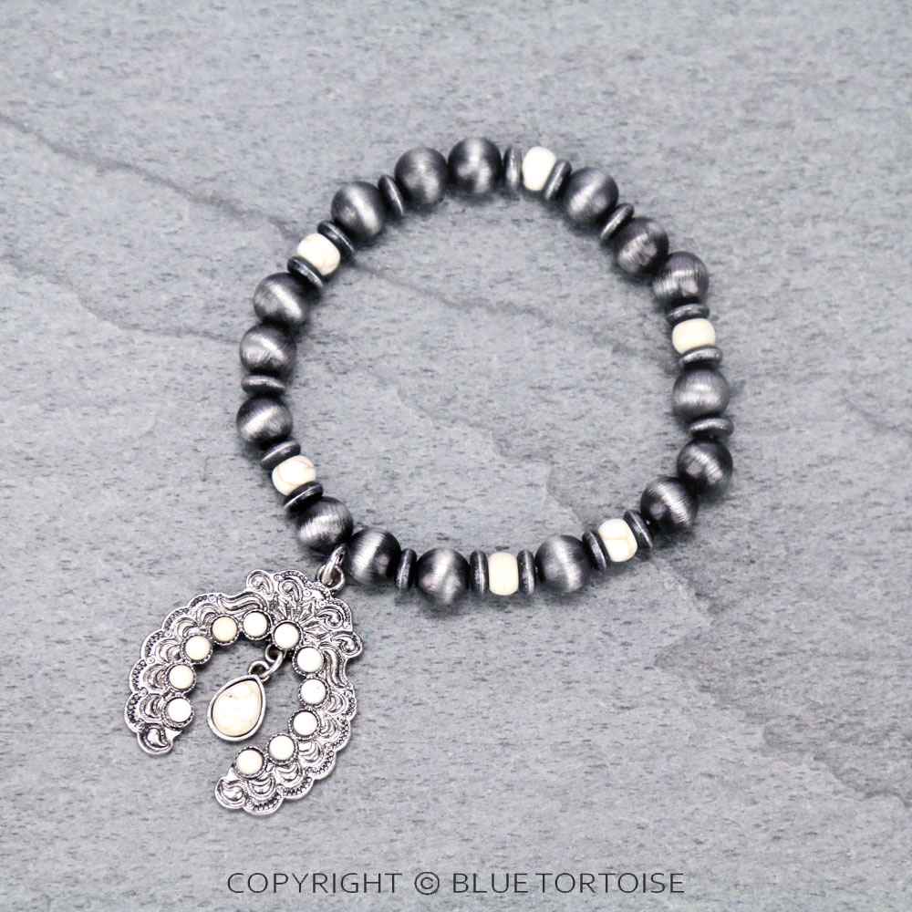 Western Squash Blossom with Navajo Style Pearl Stretch Bracelet