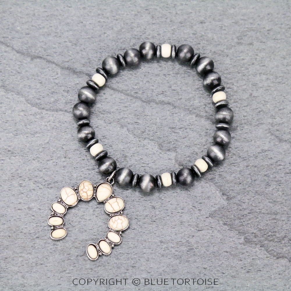 Western Squash Blossom with Navajo Style Pearl Stretch Bracelet
