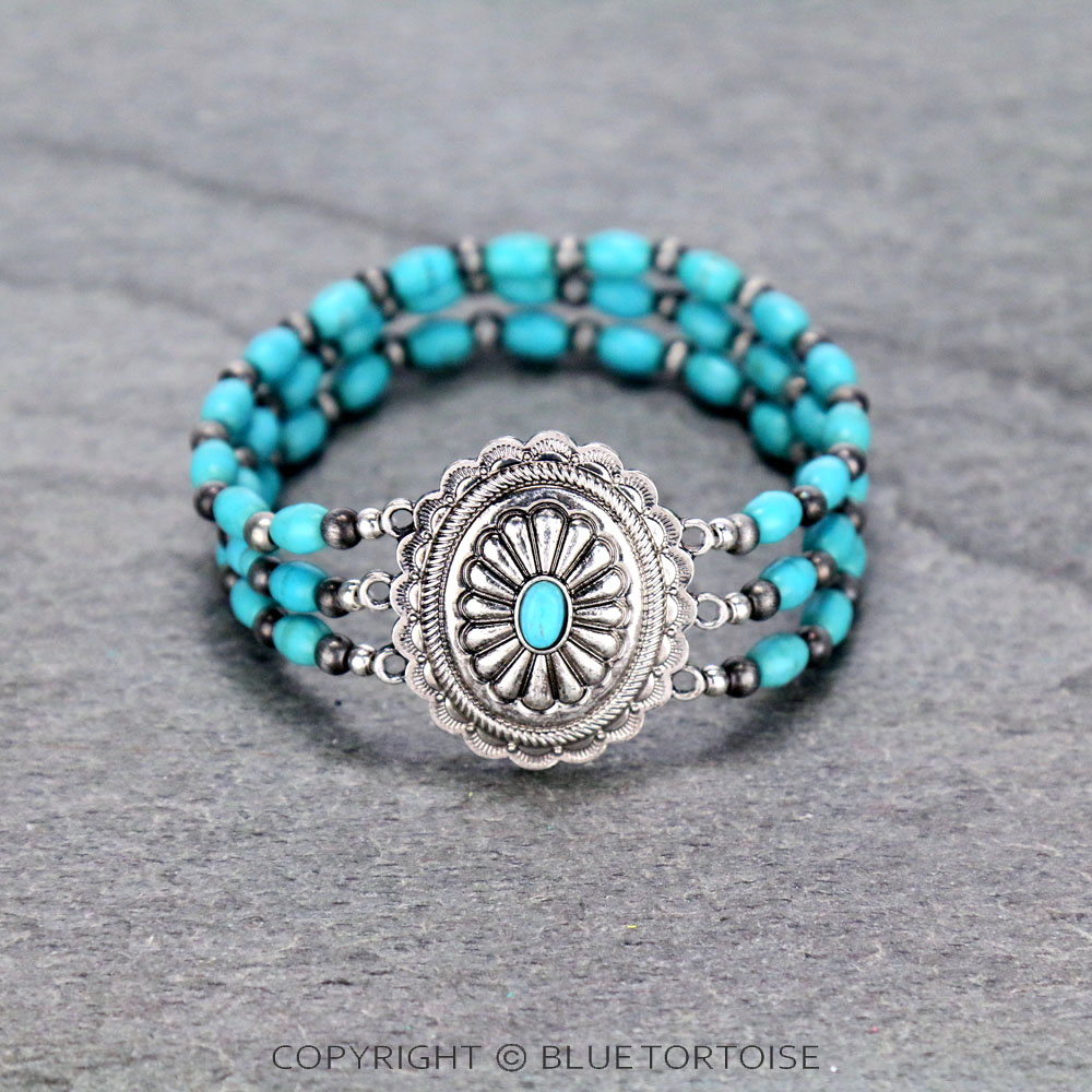 Concho with Bead Stretch Bracelet