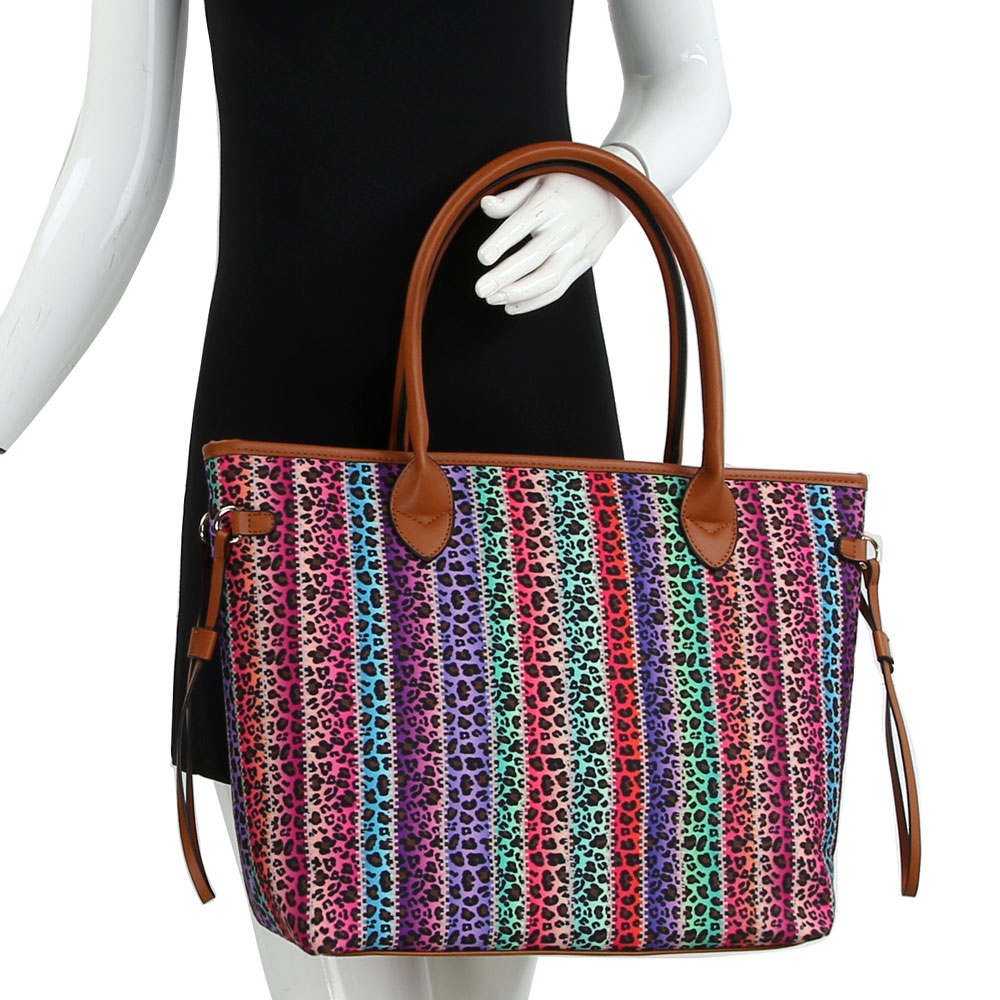 Rainbow Leopard Printed Handbag with extra pouch and wallet - Image 2