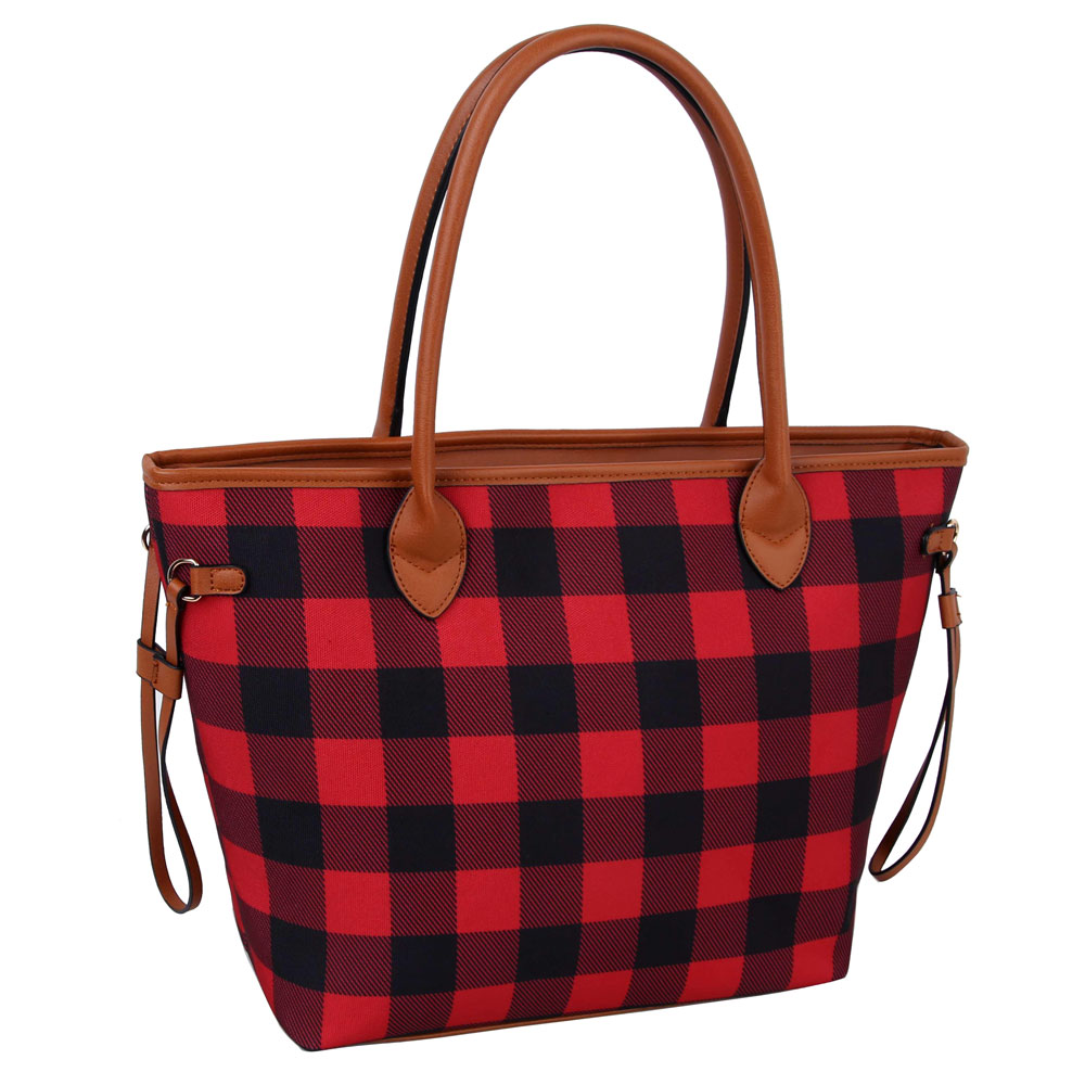 Blue Buffalo Plaid Handbag with extra pouch and wallet - Image 3