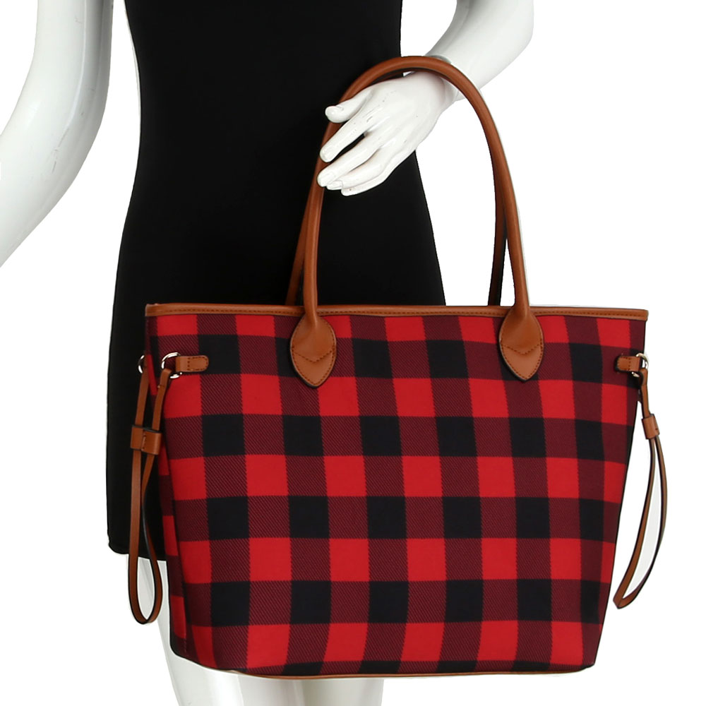 Blue Buffalo Plaid Handbag with extra pouch and wallet - Image 2