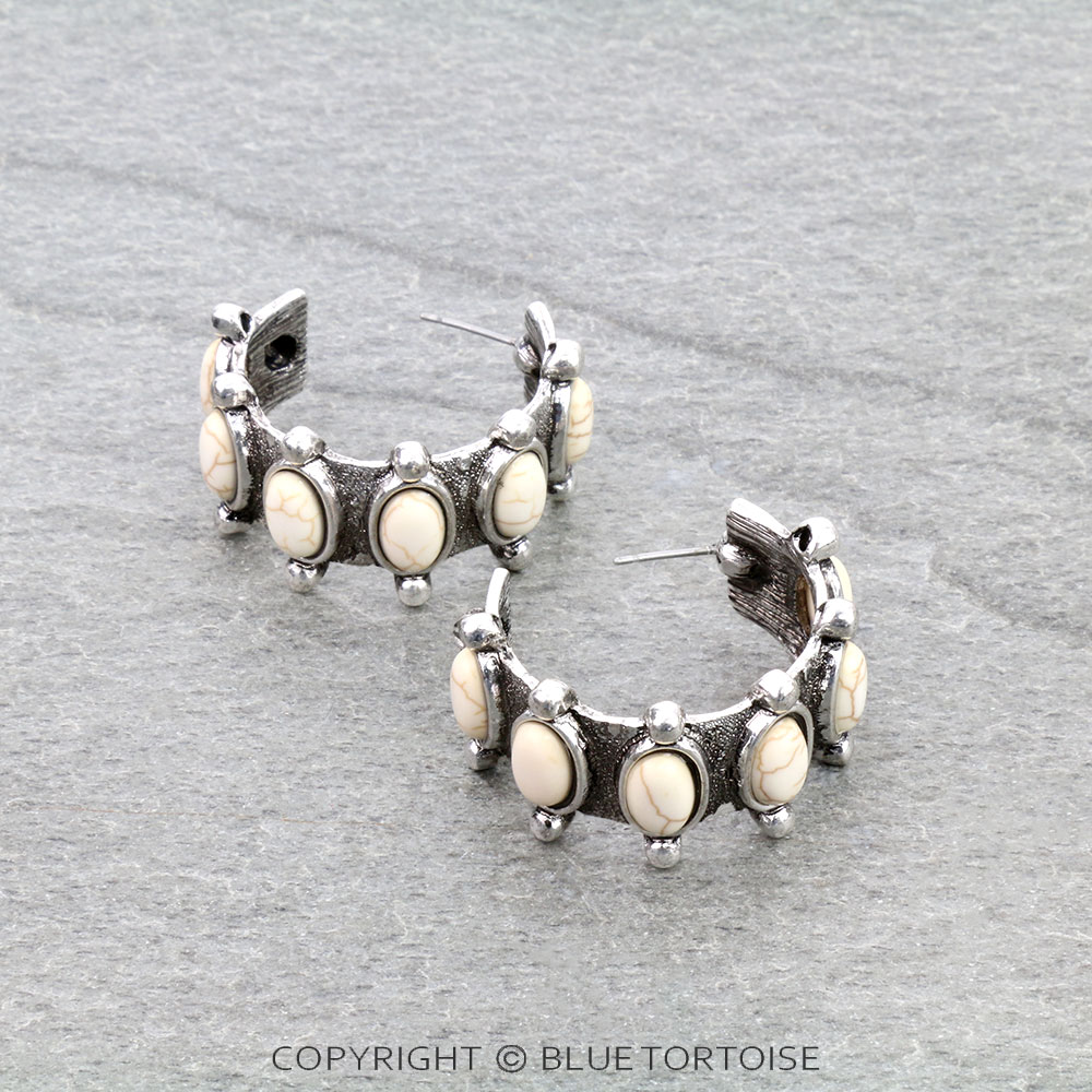 Western Style Stone Hoop Earrings