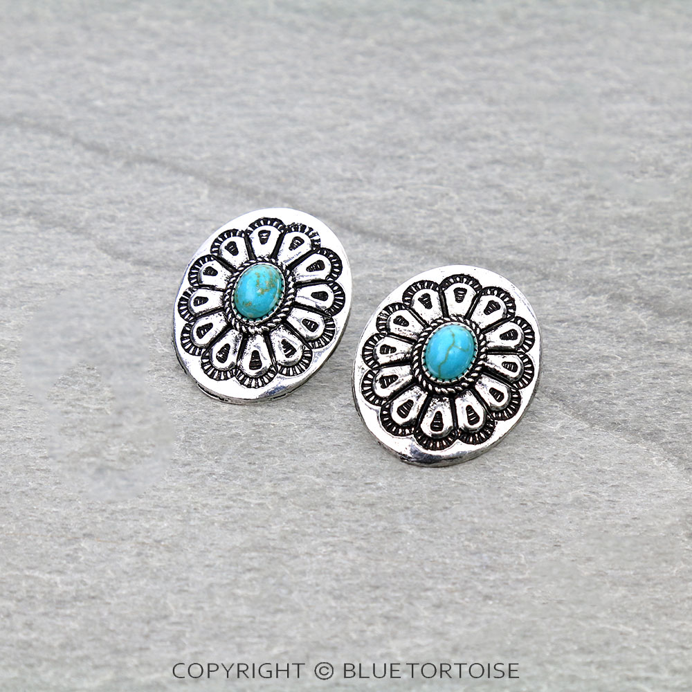 Western Concho Stone Stud Earrings