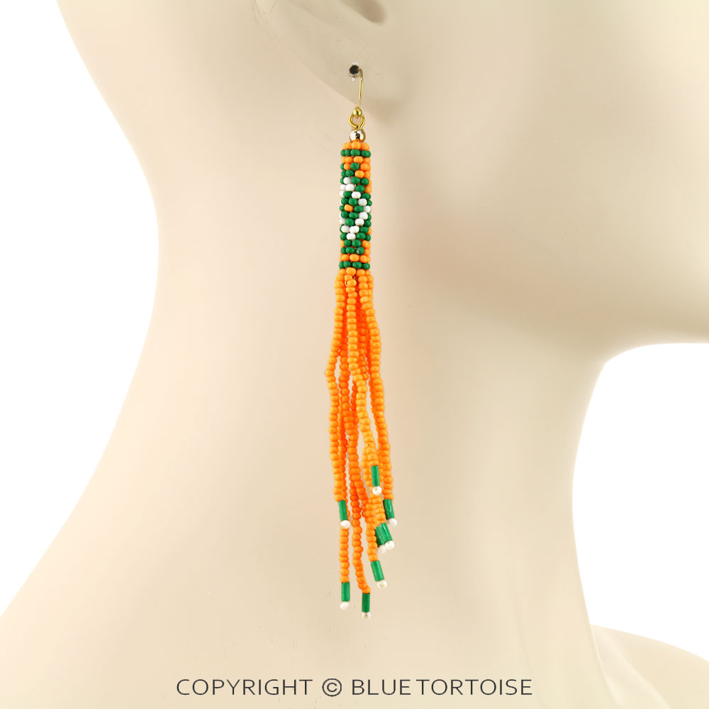 4.5" Western Seed Bead Fringe Dangle Earrings - Image 2