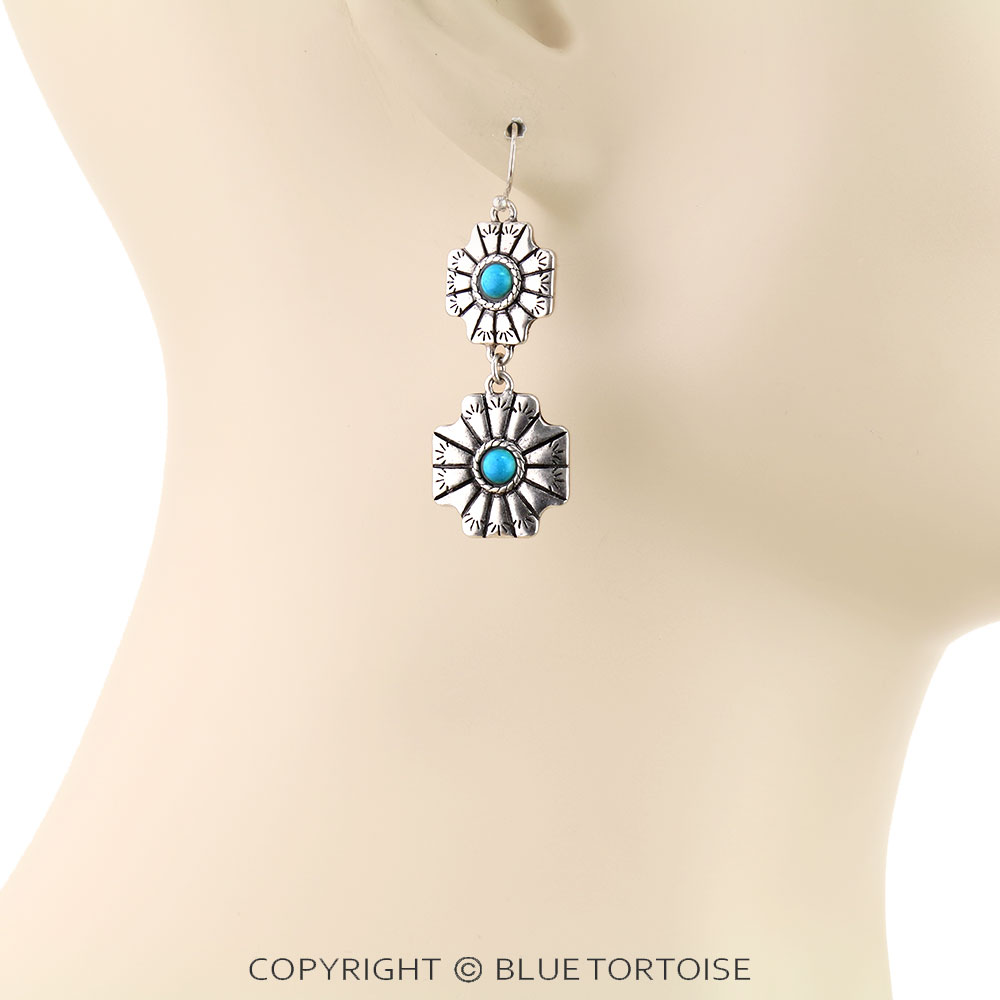 Western Cross Stone Dangle Earrings - Image 2