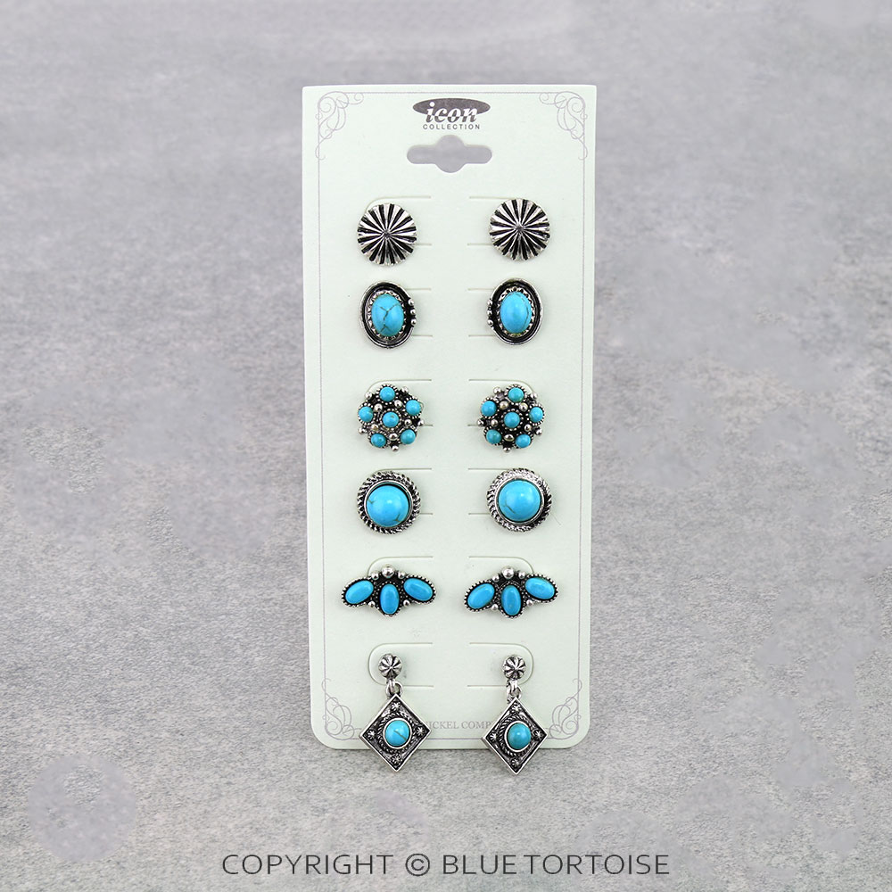 6 Pair Western Design Stud Earring Set