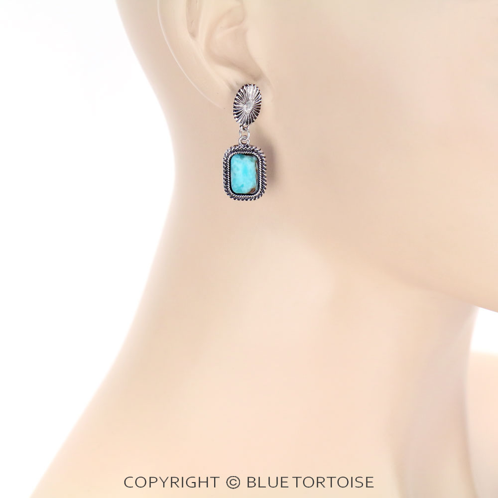 Western Square Stone Stud Earrings - Image 2