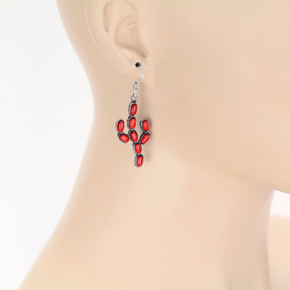 Western Cactus Stone Dangle Earrings - Image 2