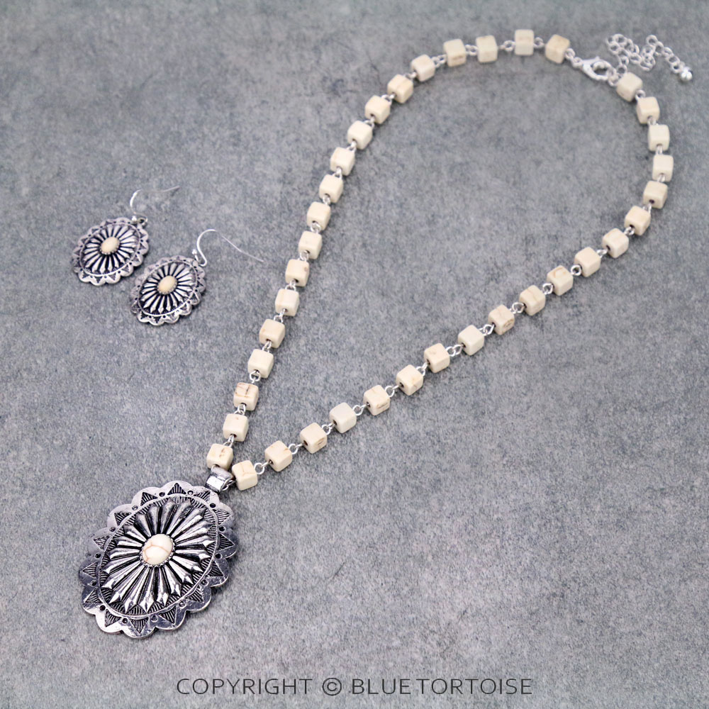 Western Semi Stone Concho Necklace Set
