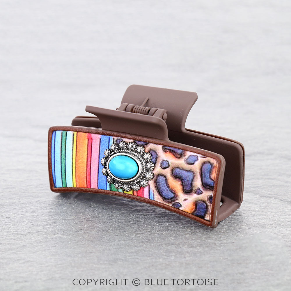 Serape & Leopard Leather Stone Hair Claw Clip