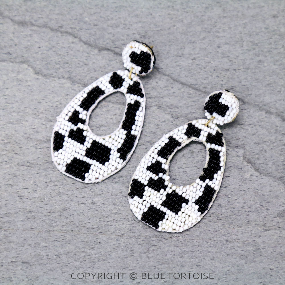 Cow Pattern Seed Bead Stud Earrings