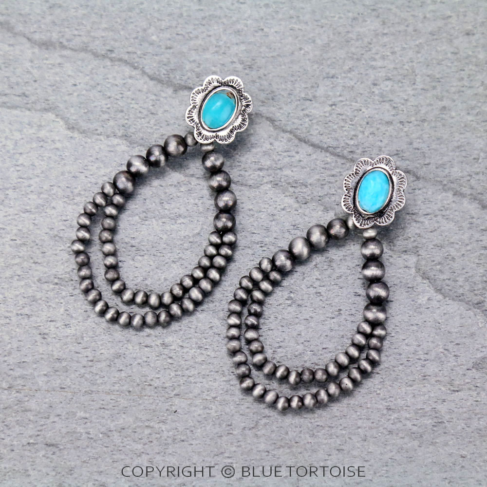 Concho Stone with Navajo Style Pearl Stud Earrings