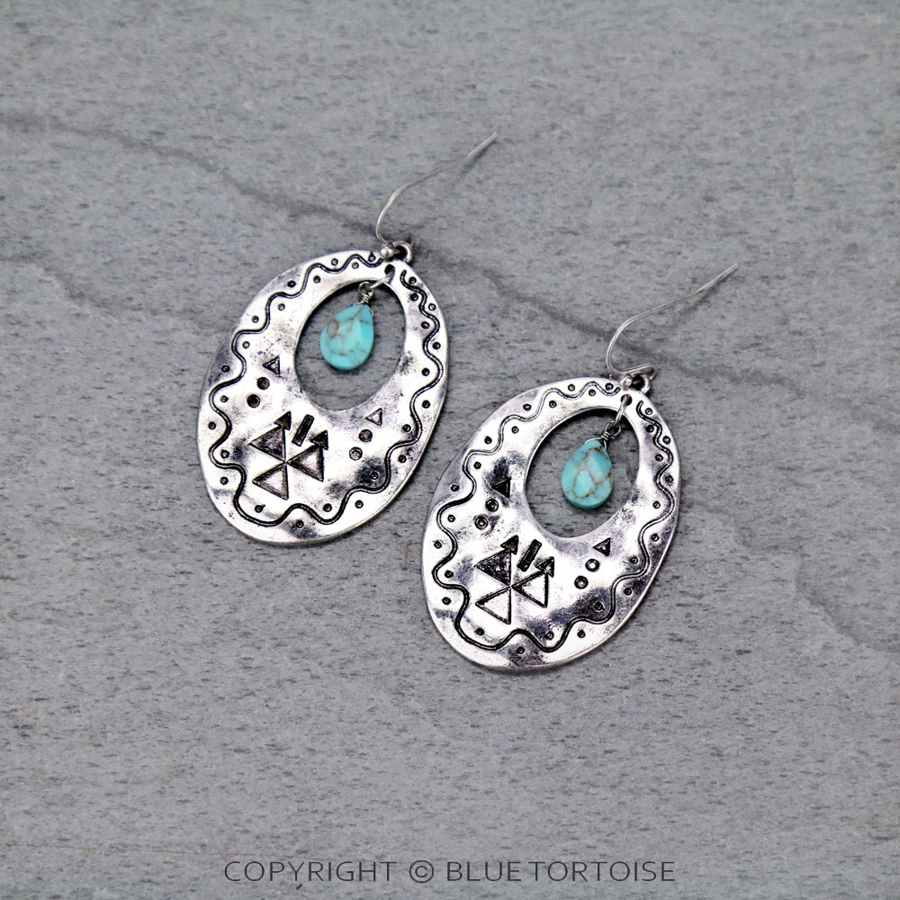 Western Pattern Oval Dangle Earrings