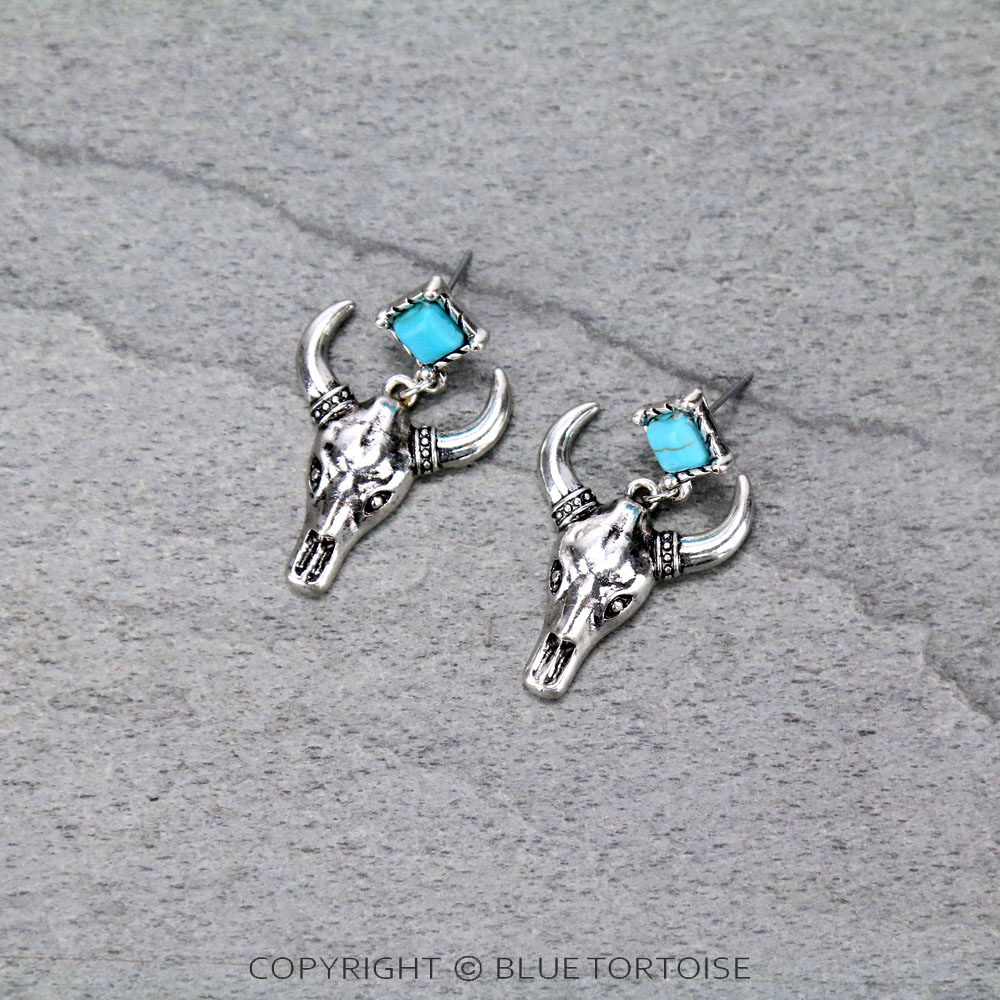 Western Steer Skull Stud Earrings