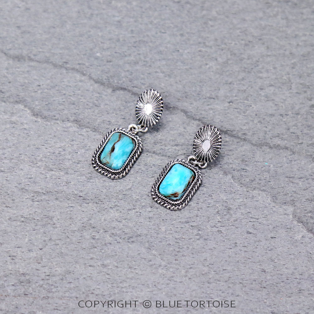 Western Square Stone Stud Earrings