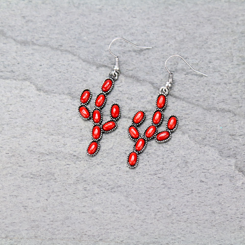 Western Cactus Stone Dangle Earrings