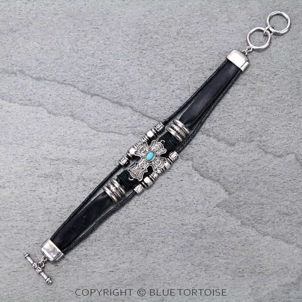 Western Cross Faux Leather Toggle Bracelet - Image 3