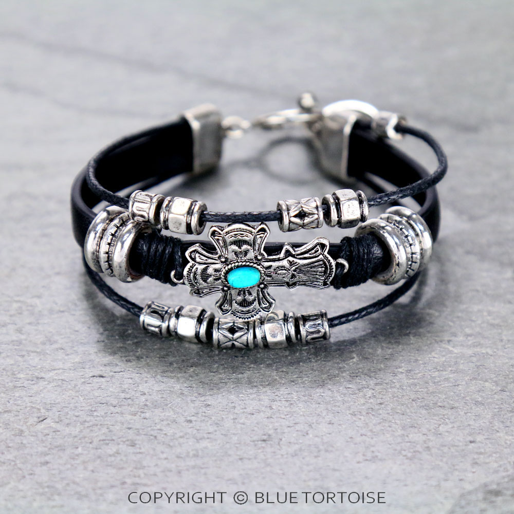 Western Cross Faux Leather Toggle Bracelet