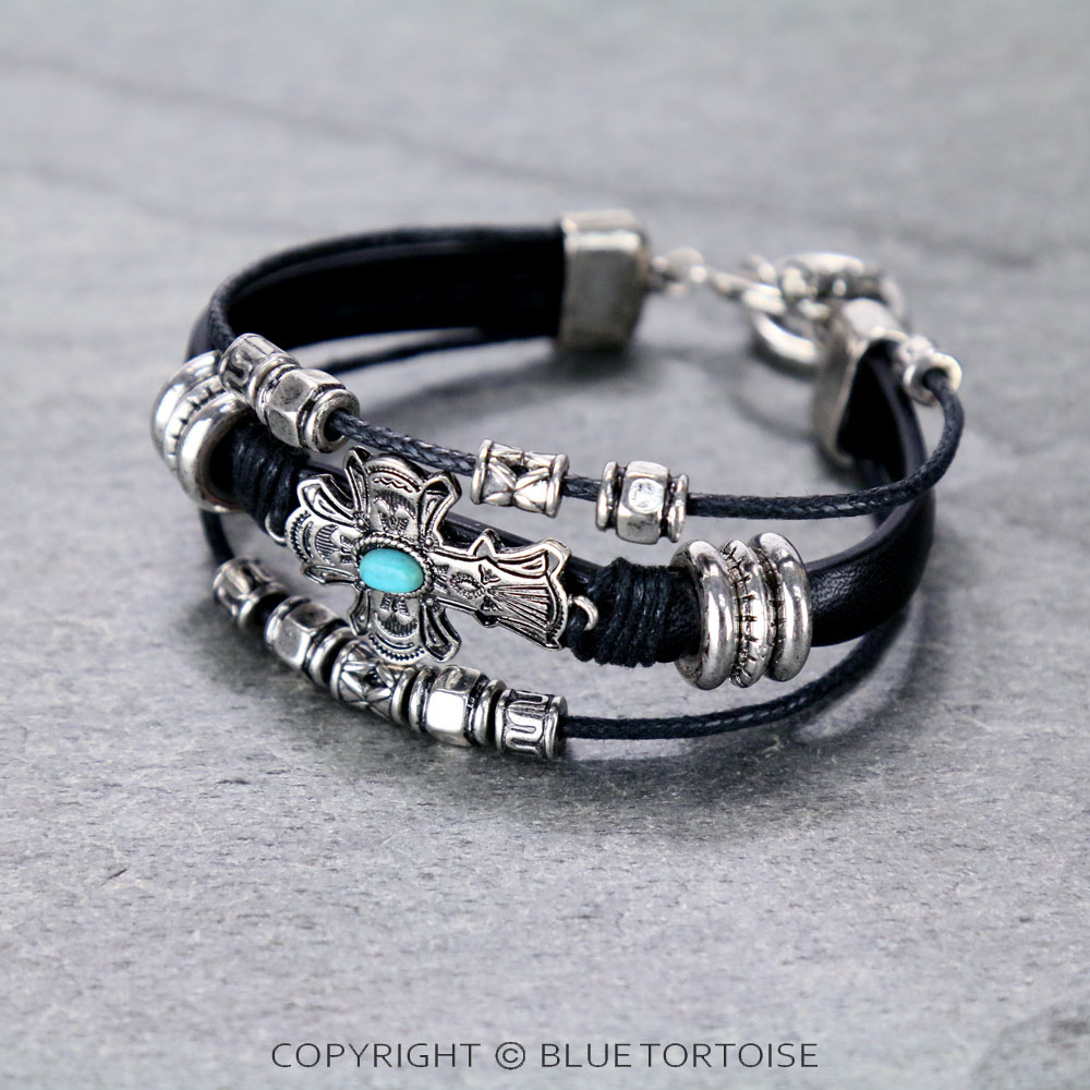 Western Cross Faux Leather Toggle Bracelet - Image 2