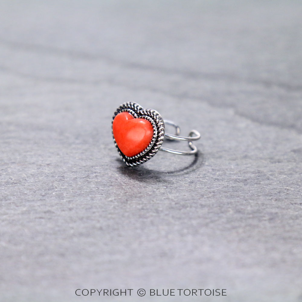 Western Hand Craft Stone Heart Adjustable Ring - Image 3