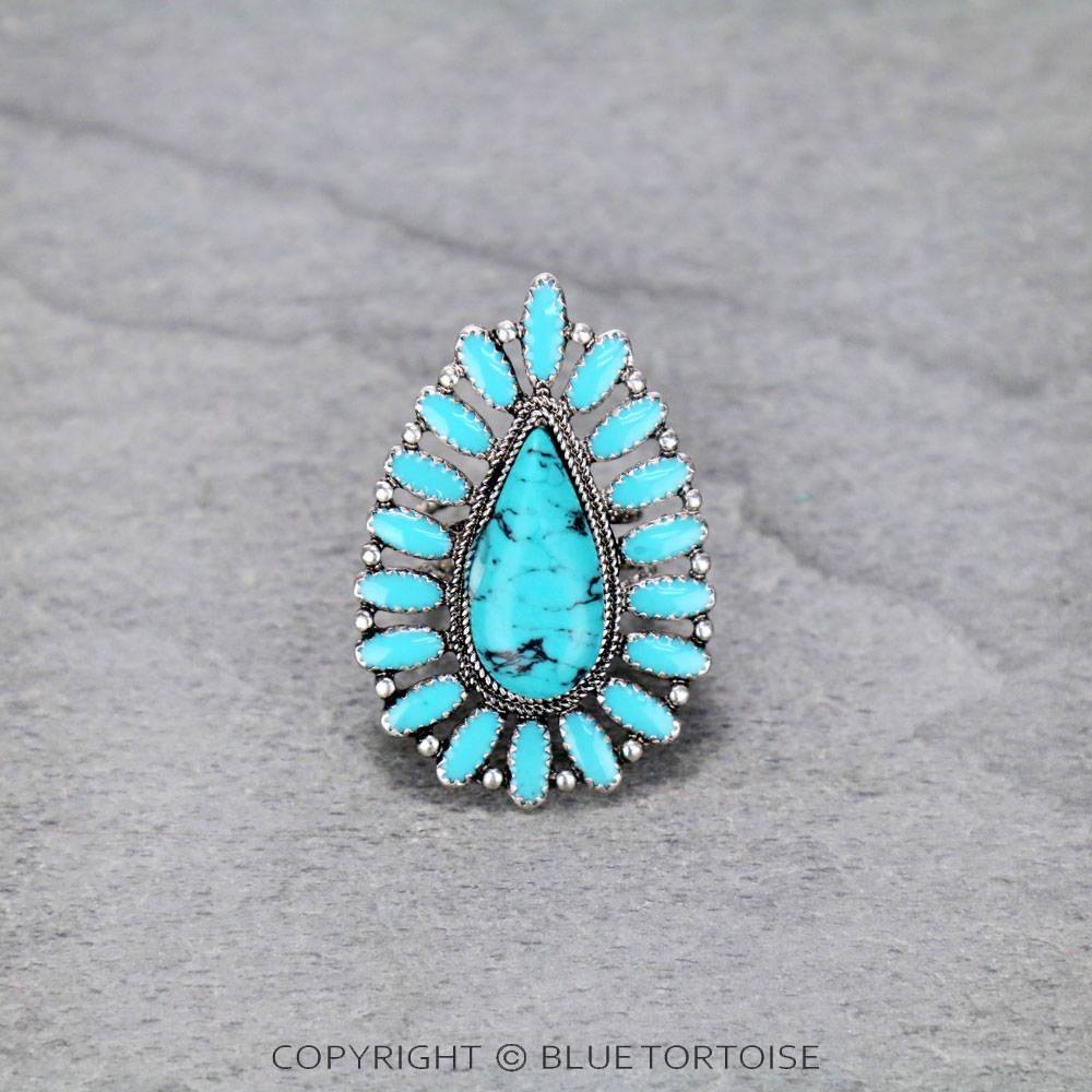 Concho Cluster with Teardrop Stone Adjustable Ring
