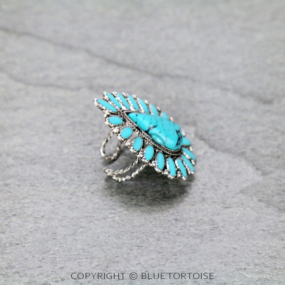 Concho Cluster with Teardrop Stone Adjustable Ring - Image 2