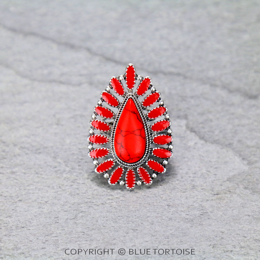 Concho Cluster with Teardrop Stone Adjustable Ring