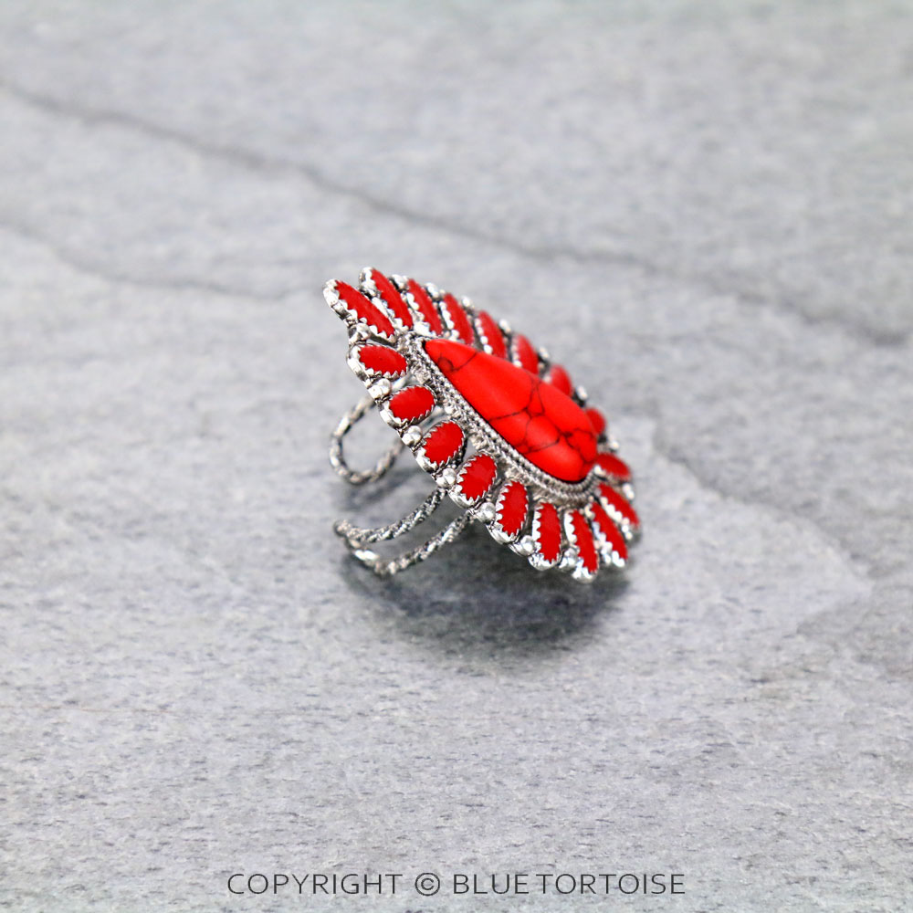 Concho Cluster with Teardrop Stone Adjustable Ring - Image 2