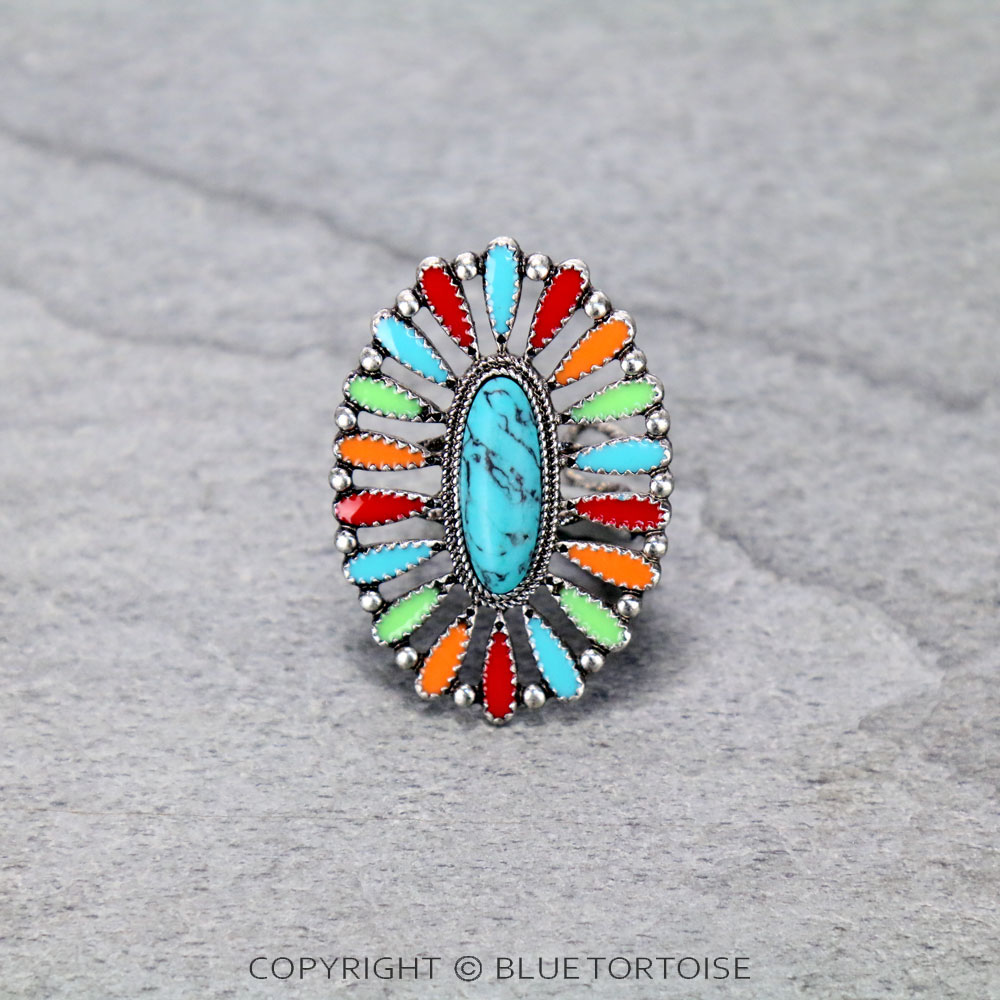 Concho Cluster with Oval Stone Adjustable Ring