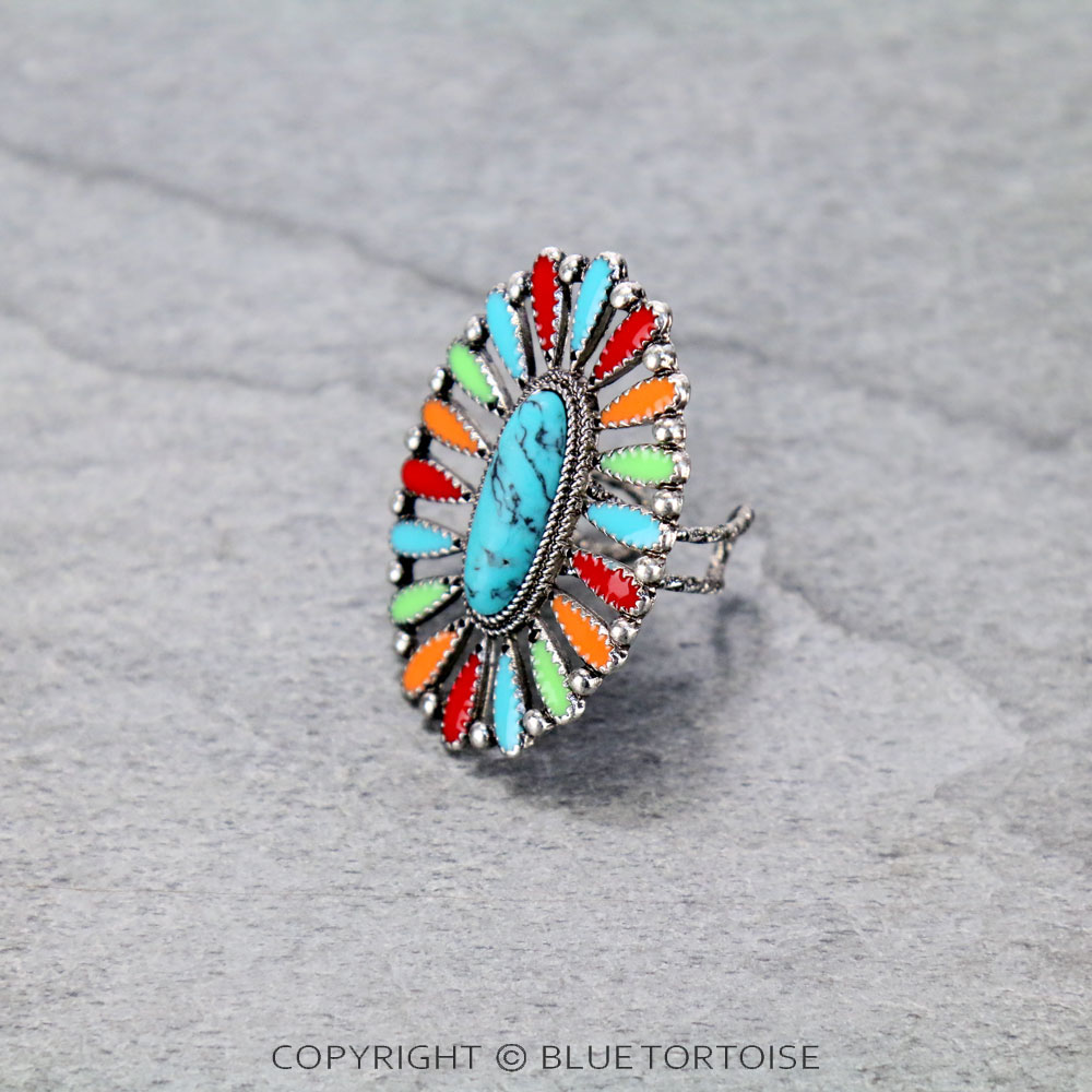 Concho Cluster with Oval Stone Adjustable Ring - Image 3
