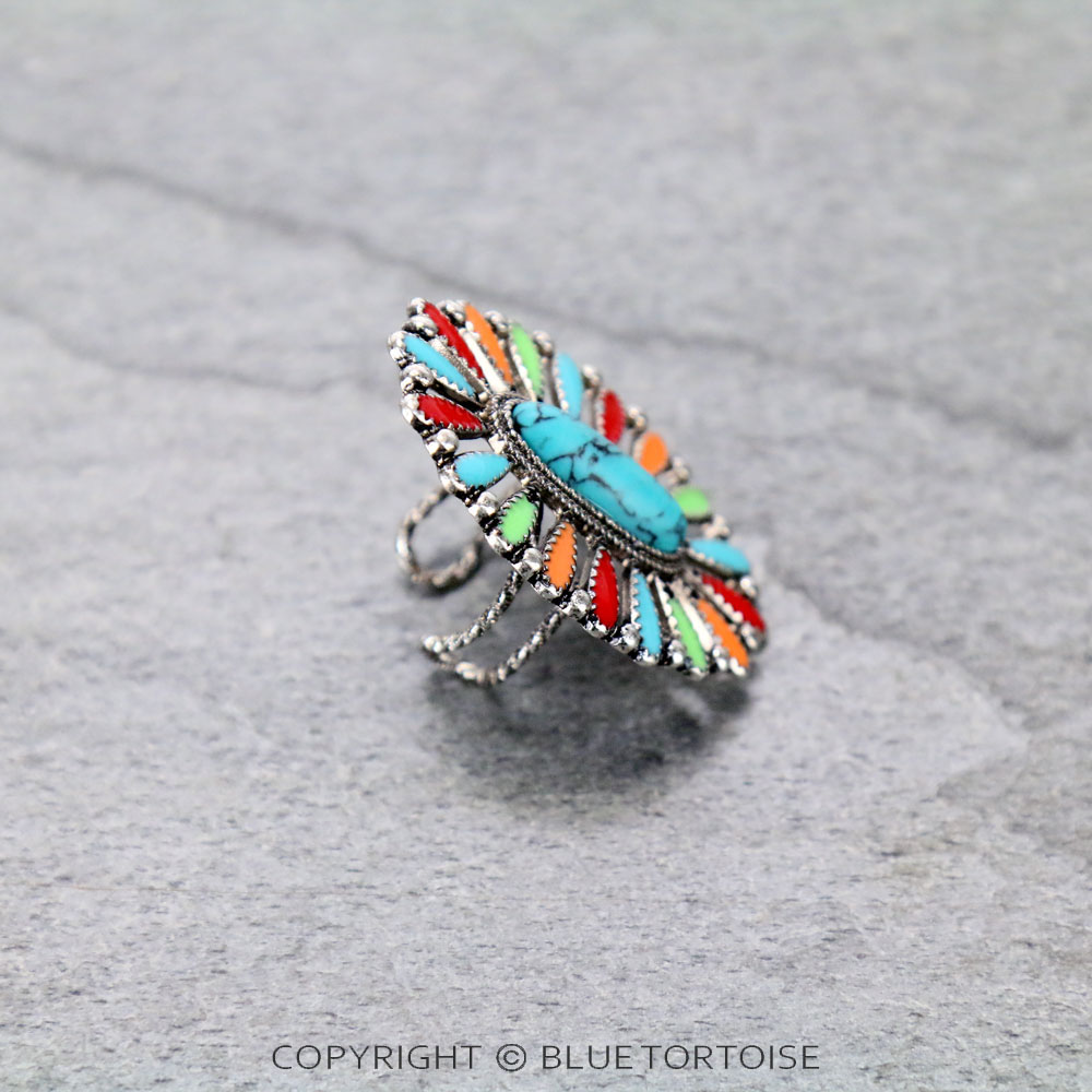 Concho Cluster with Oval Stone Adjustable Ring - Image 2