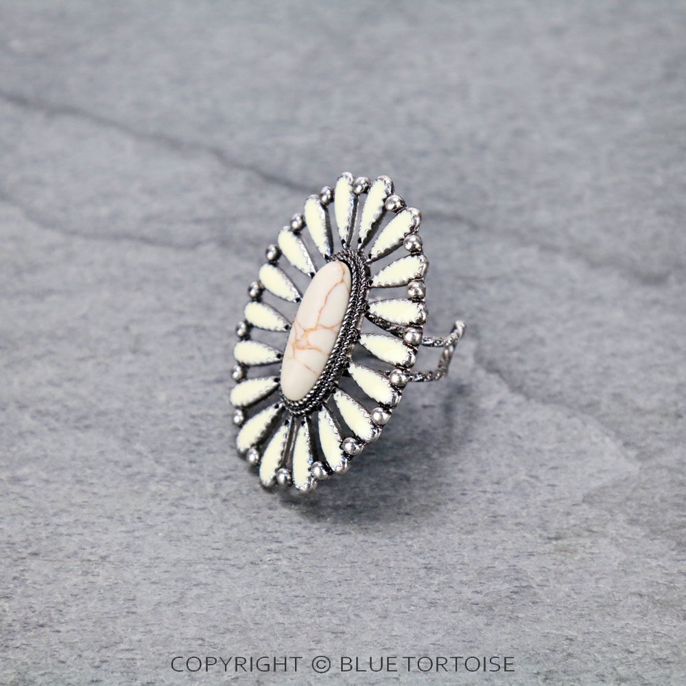 Concho Cluster with Oval Stone Adjustable Ring - Image 3