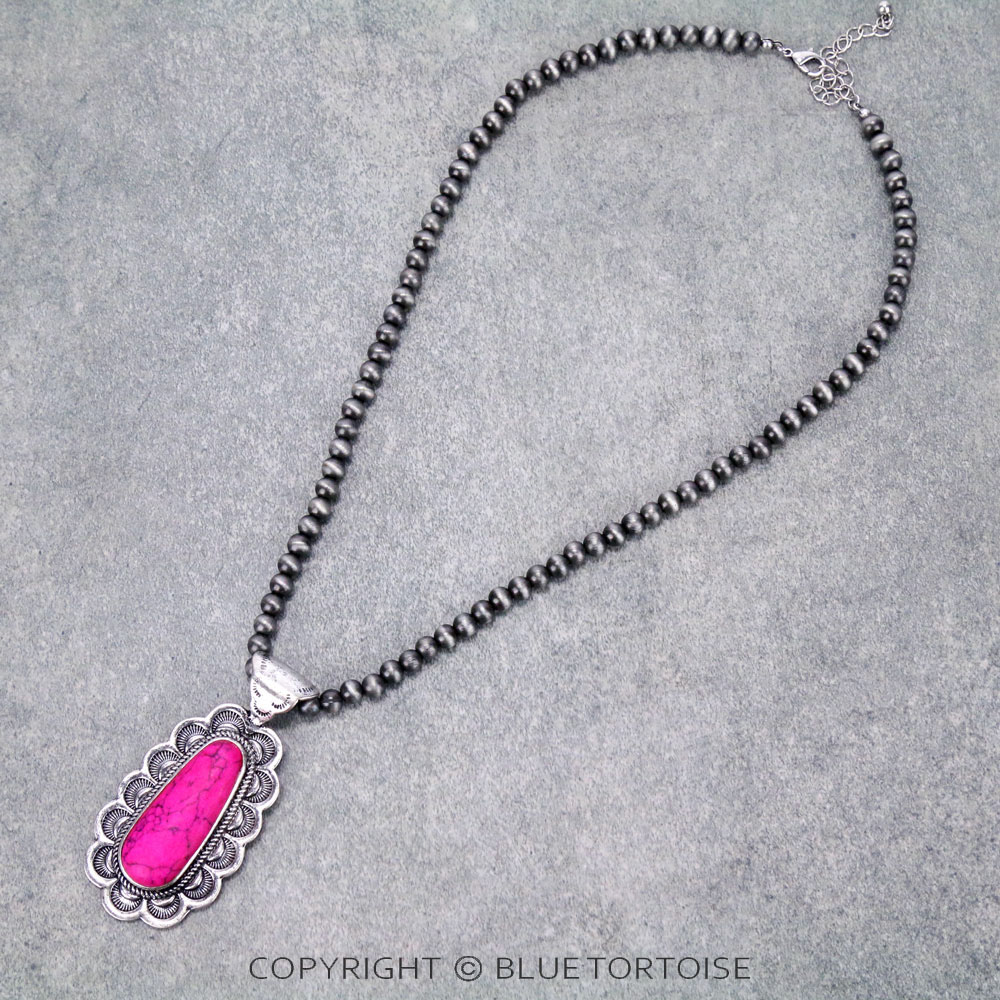 Navajo Style Pearl with Concho Pendant Necklace