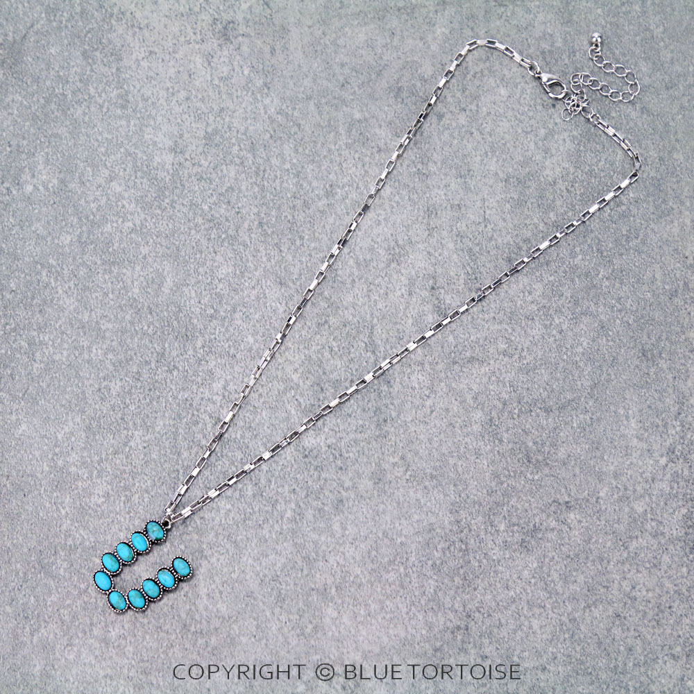 Initial “U” Stone Pendant Necklace
