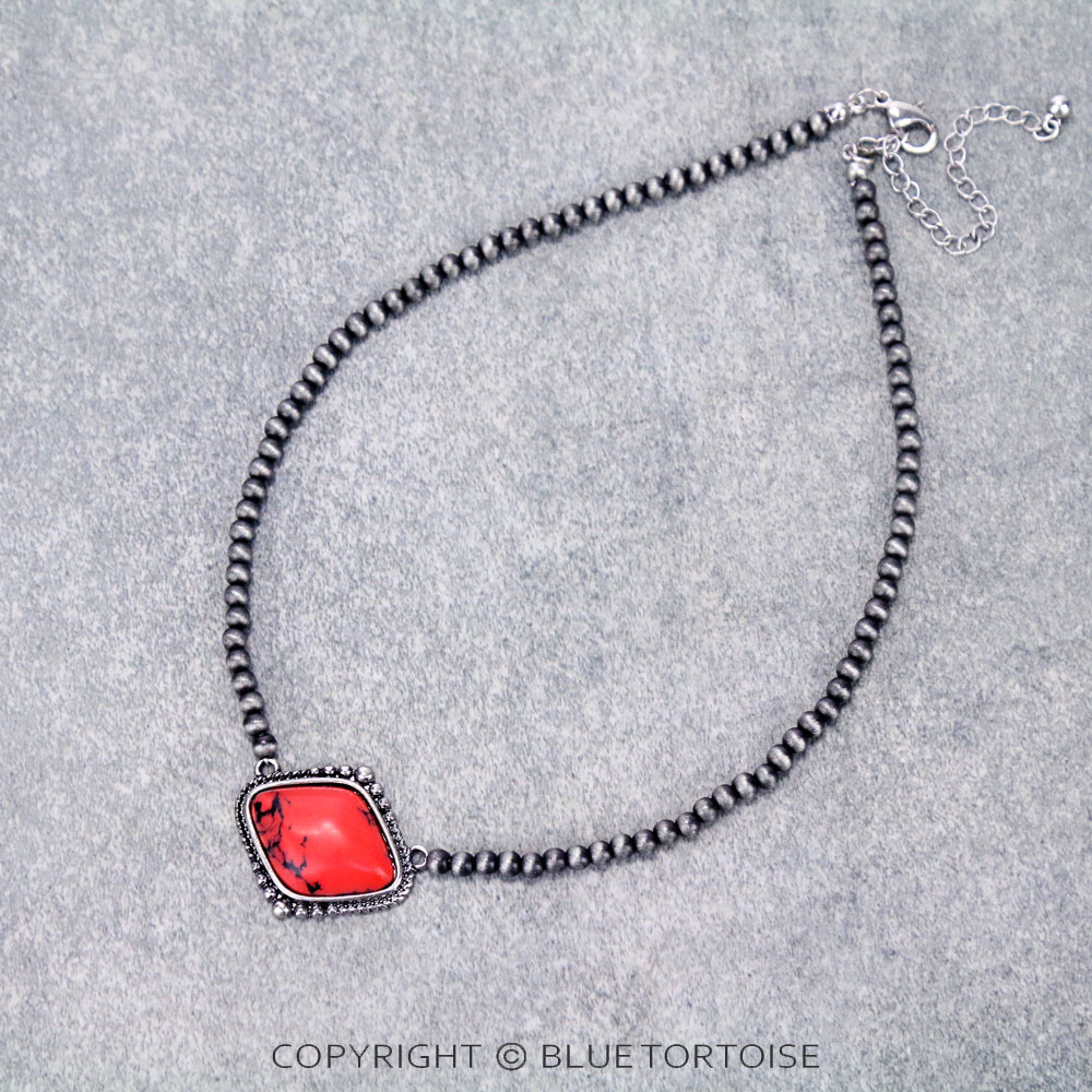 Western Stone Pendant Choker Necklace