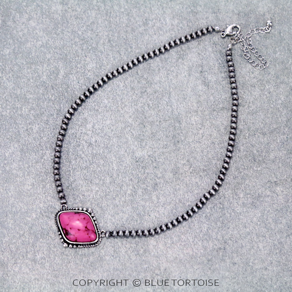 Western Stone Pendant Choker Necklace